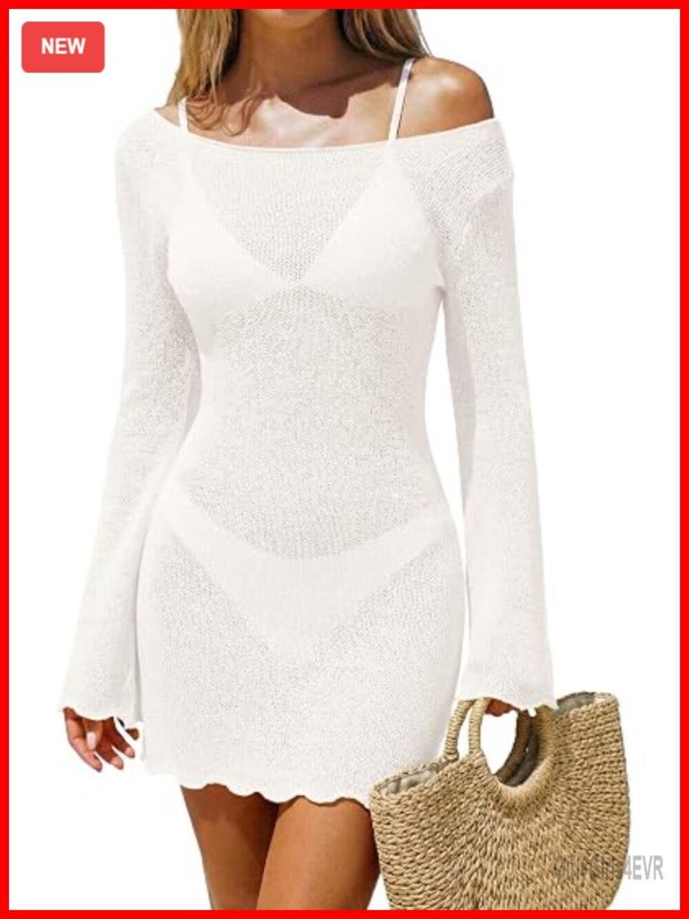 Sheer Mesh Knit Long Sleeve Mini Dress Backless Tie Swim Cover Up Beach